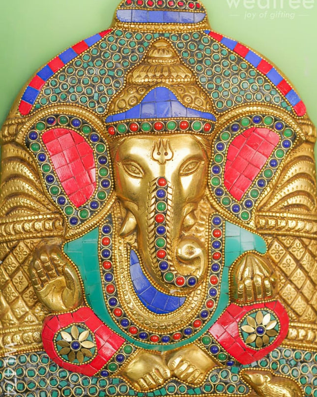 Brass Stone & Tile Work Bell Ganesha Wall Hanging - 15 Inch Wl4743