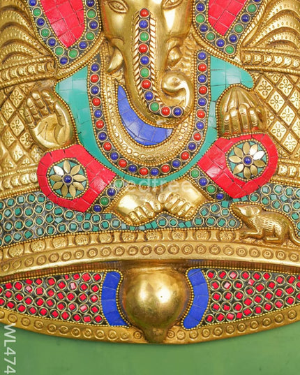 Brass Stone & Tile Work Bell Ganesha Wall Hanging - 15 Inch Wl4743