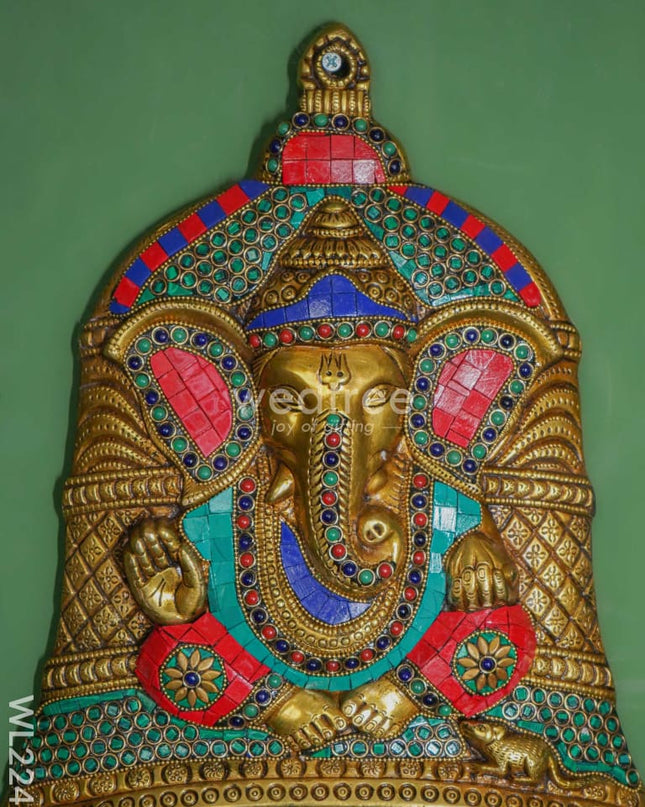 Brass Stone Work Bell Ganesha Wall Hanging - Wl2247 Figurines