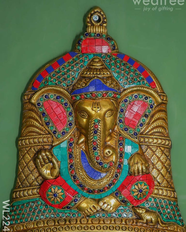 Brass Stone Work Bell Ganesha Wall Hanging - Wl2247 Figurines