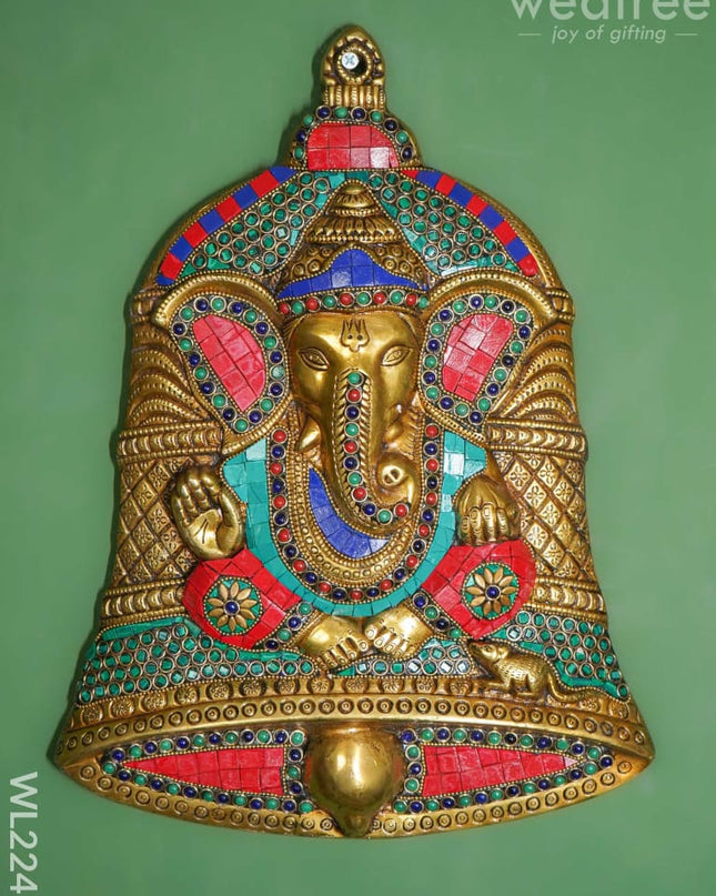 Brass Stone Work Bell Ganesha Wall Hanging - Wl2247 Figurines