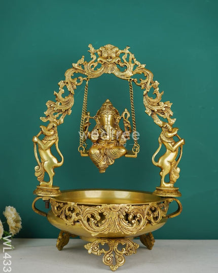 Brass Swing Ganesha Urli - 21 Inch Wl4337