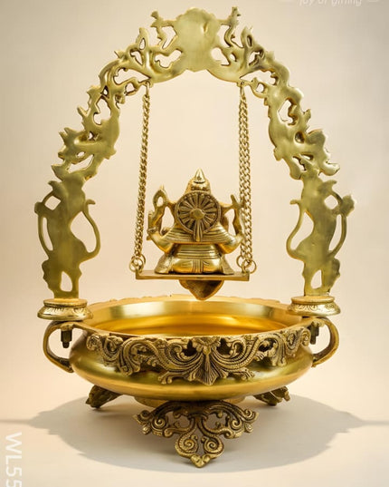 Brass Swing Ganesha Urli - 21 inch - WL5564 - Brass Urli