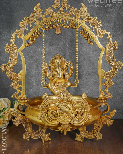 Brass Swing Ganesha Urli With Peacock Design - Wl0071-2