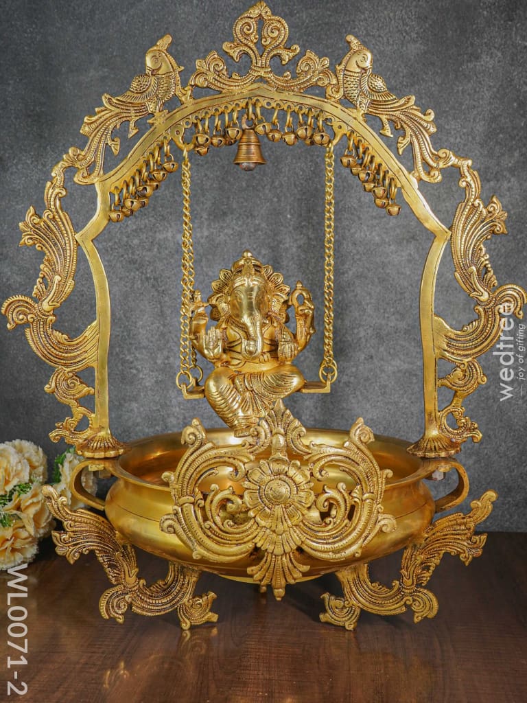Brass Swing Ganesha Urli With Peacock Design - Wl0071-2