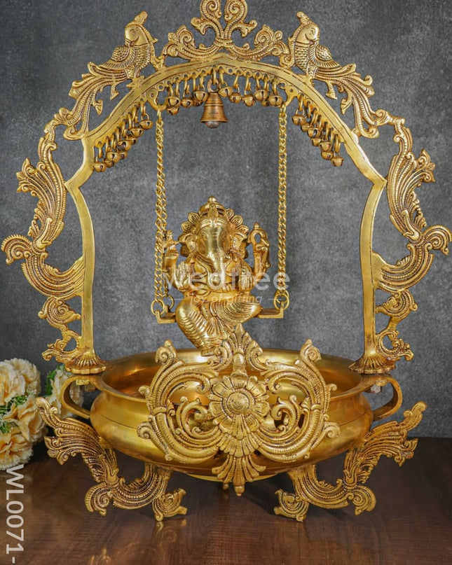 Brass Swing Ganesha Urli With Peacock Design - Wl0071-2