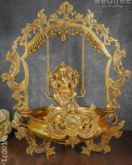 Brass Swing Ganesha Urli With Peacock Design - Wl0071-2