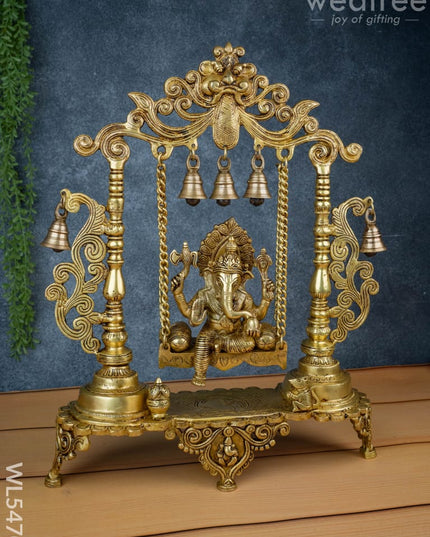 Brass Swing Ganesha with Bell - 19 inch - WL5470 - Brass Figurines