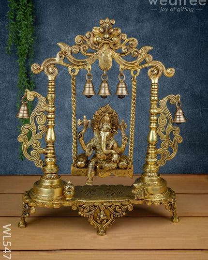 Brass Swing Ganesha with Bell - 19 inch - WL5470 - Brass Figurines