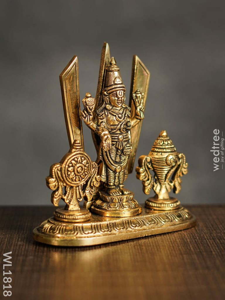 Brass Vishnu Nam Shank Chakra With Oval Base (Black Antique Finish) - Wl1818 Figurines