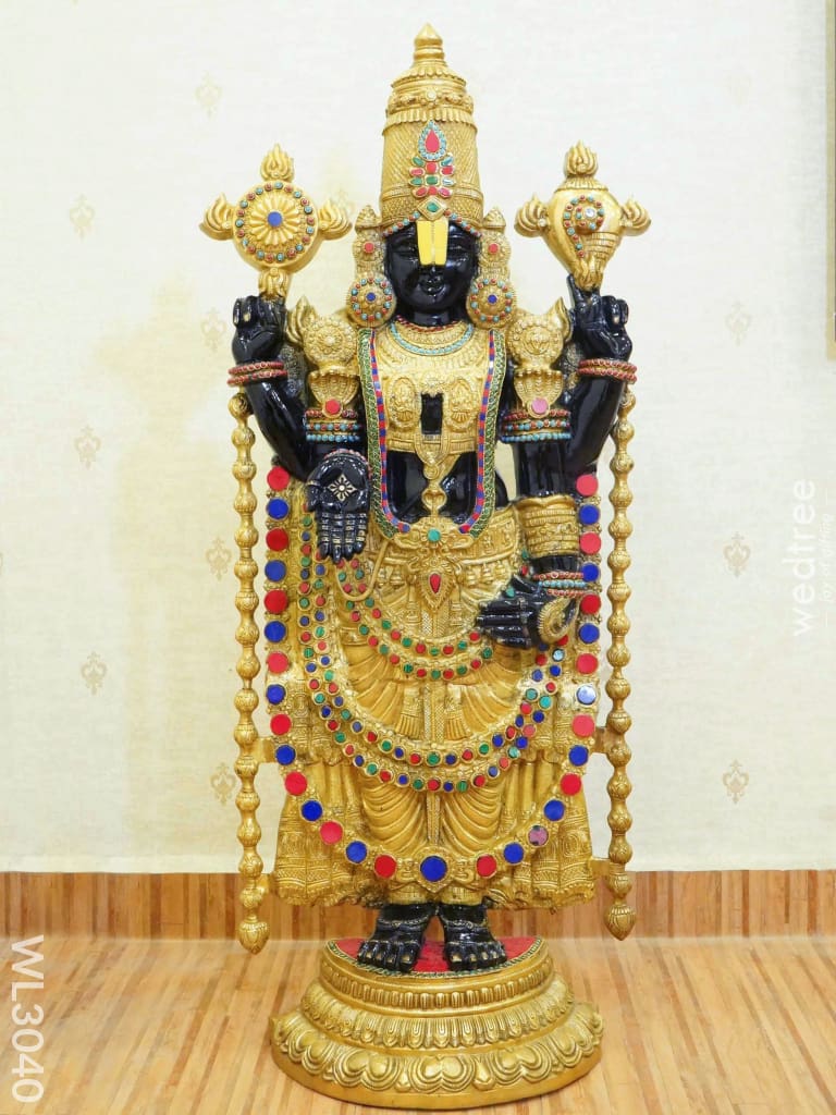 Brass Tirupati Balaji Figurine With Stone Work - Wl3040 Figurines