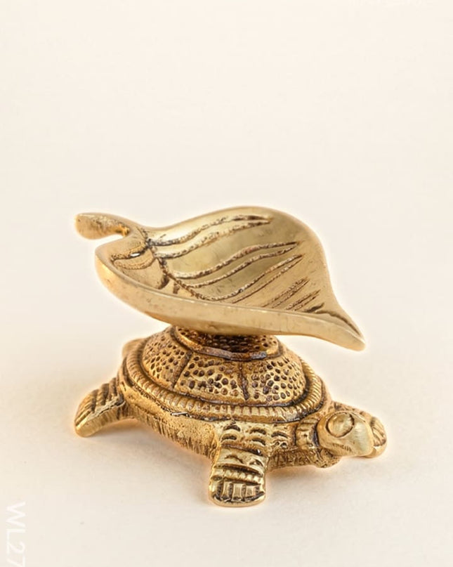 Brass Tortoise Leaf Shape Diya - WL2787 - Brass Diya RG