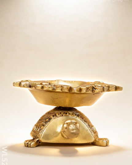 Brass Tortoise with Diya - 2 inch - WL5278 - Brass Diya