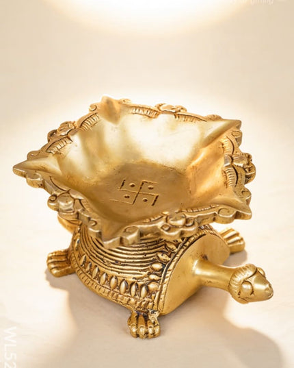 Brass Tortoise with Diya - 2 inch - WL5278 - Brass Diya