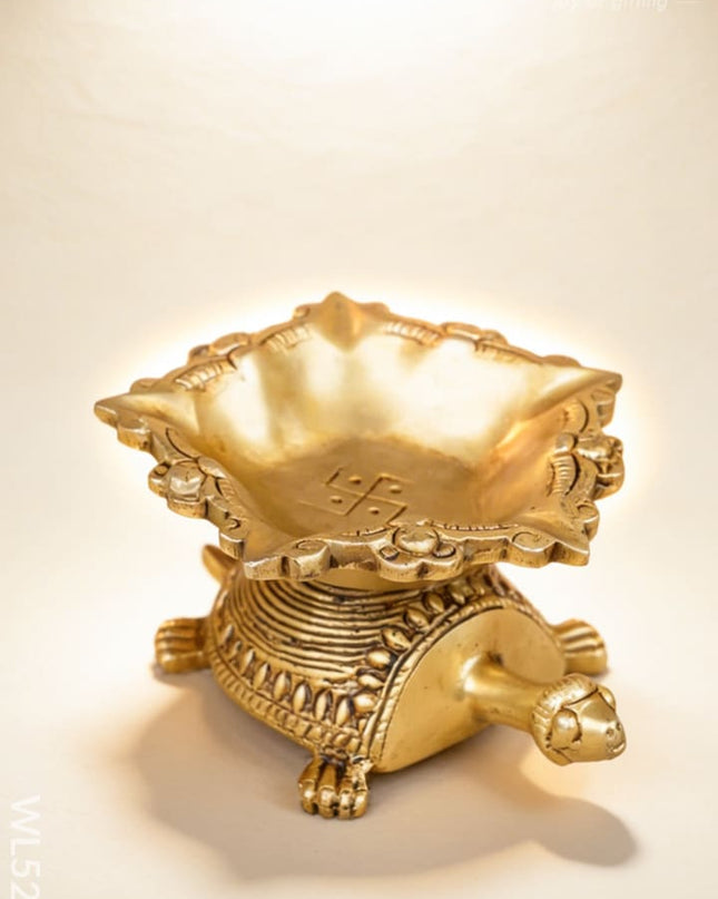 Brass Tortoise with Diya - 2 inch - WL5278 - Brass Diya