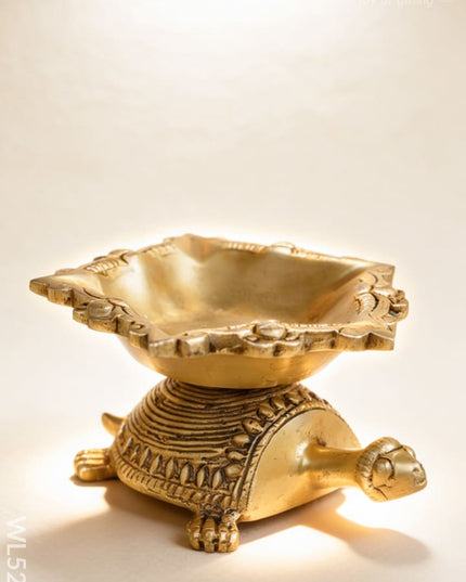 Brass Tortoise with Diya - 2 inch - WL5278 - Brass Diya