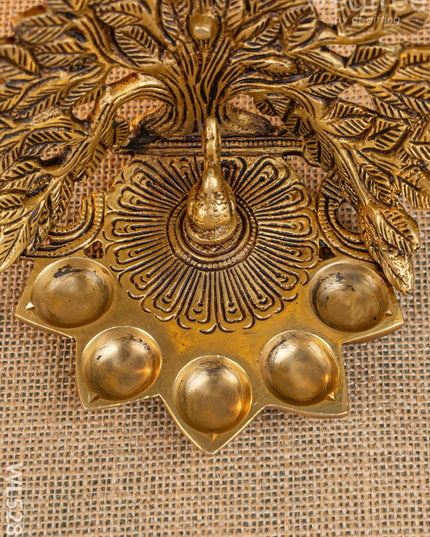 Brass Tree Peacock Five Face Diya - 4 inch - WL5288 - Brass Diya