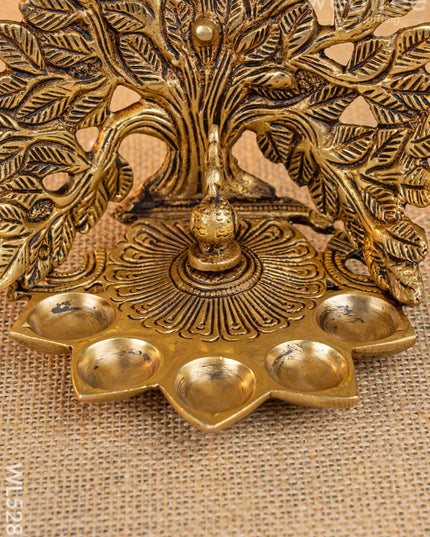 Brass Tree Peacock Five Face Diya - 4 inch - WL5288 - Brass Diya