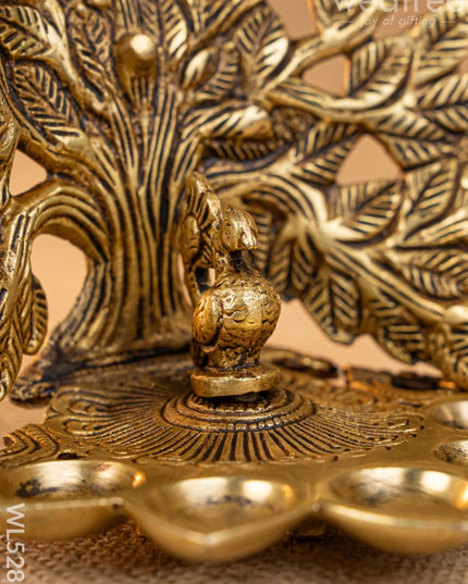 Brass Tree Peacock Five Face Diya - 4 inch - WL5288 - Brass Diya