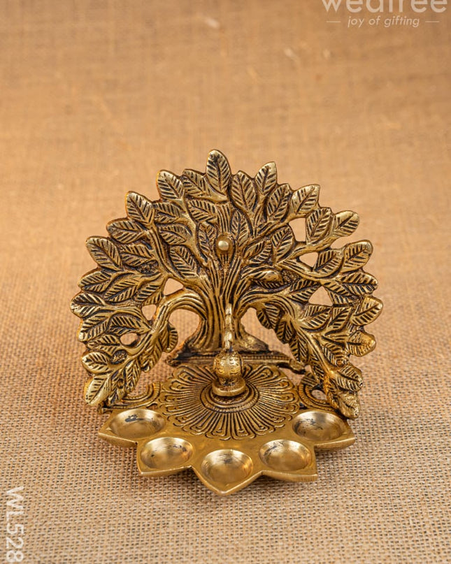 Brass Tree Peacock Five Face Diya - 4 inch - WL5288 - Brass Diya