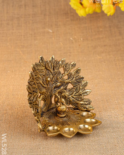 Brass Tree Peacock Five Face Diya - 4 inch - WL5288 - Brass Diya