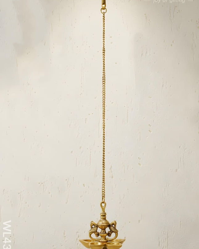 Brass Twin-Peacock Hanging 5-Face Diya - WL4383 - Brass Diya