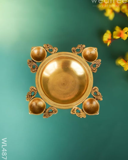 Brass Urli with 4 Diya - 10 inch - WL4870 Brass Urli