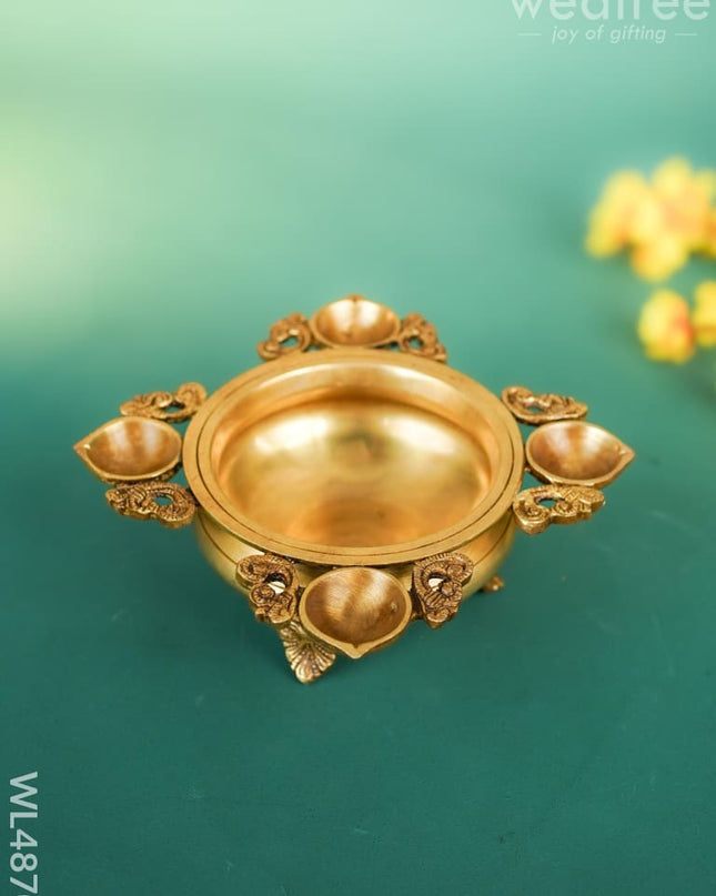 Brass Urli with 4 Diya - 10 inch - WL4870 Brass Urli