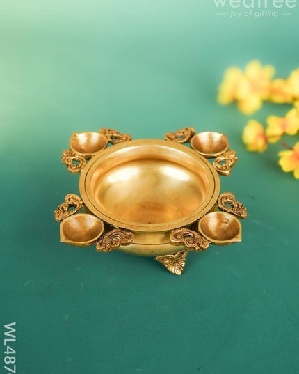 Brass Urli with 4 Diya - 10 inch - WL4870 Brass Urli