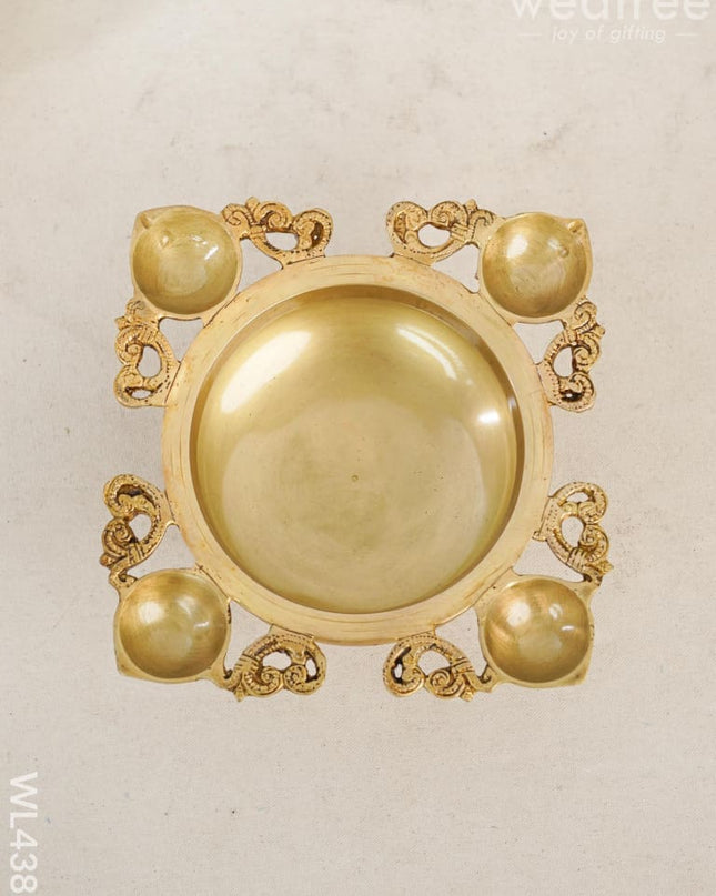 Brass Urli With 4 Face Diya - Wl4388