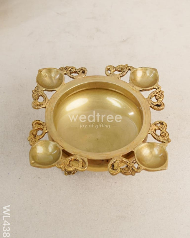 Brass Urli With 4 Face Diya - Wl4388