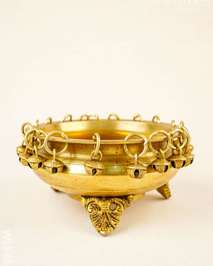 Brass Urli with Bells - 5 inch - WL5858 - Brass Urli