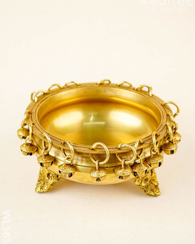 Brass Urli with Bells - 5 inch - WL5858 - Brass Urli