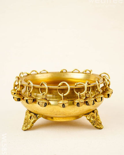 Brass Urli with Bells - 5 inch - WL5858 - Brass Urli
