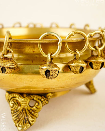 Brass Urli with Bells - 5 inch - WL5858 - Brass Urli