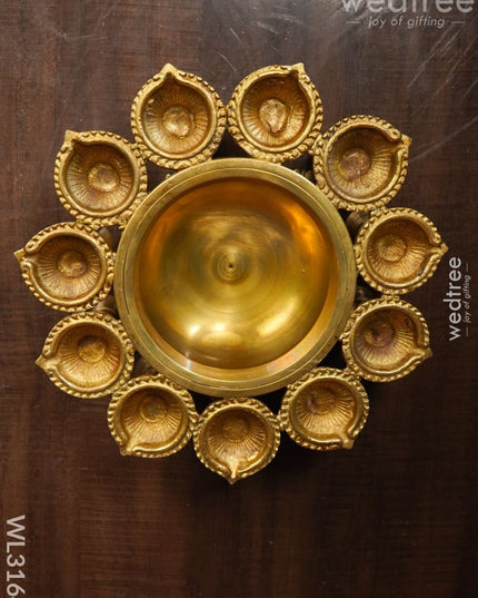 Brass Urli With Diya And Bells - Wl3164