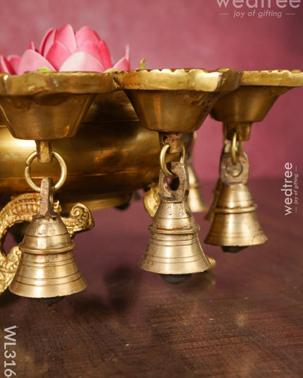 Brass Urli With Diya And Bells - Wl3164