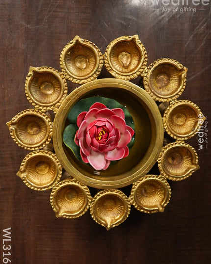 Brass Urli With Diya And Bells - Wl3164
