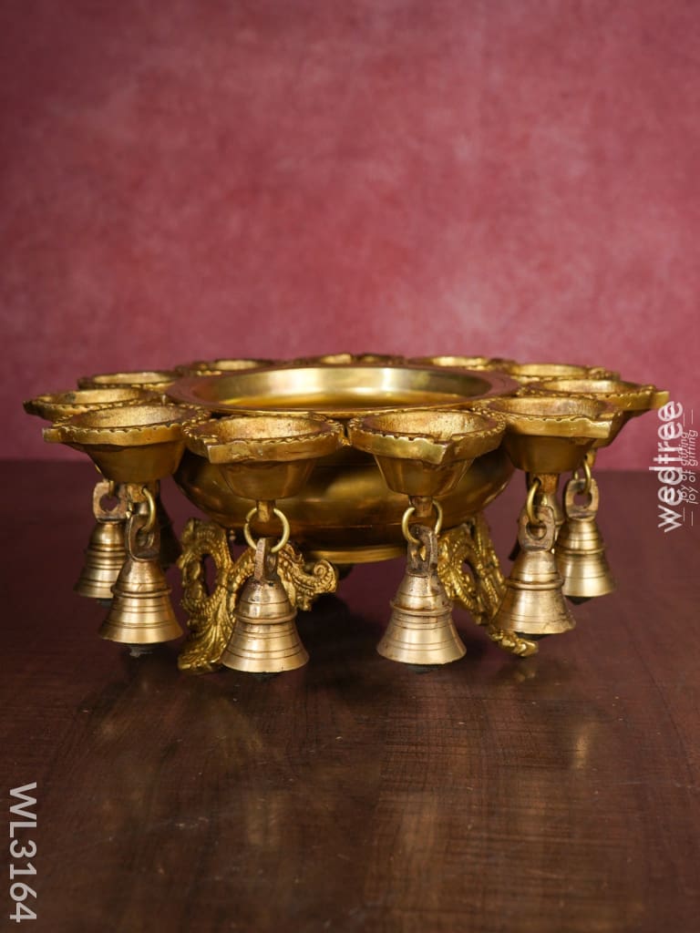 Brass Urli With Diya And Bells - Wl3164