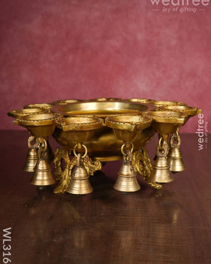 Brass Urli With Diya And Bells - Wl3164