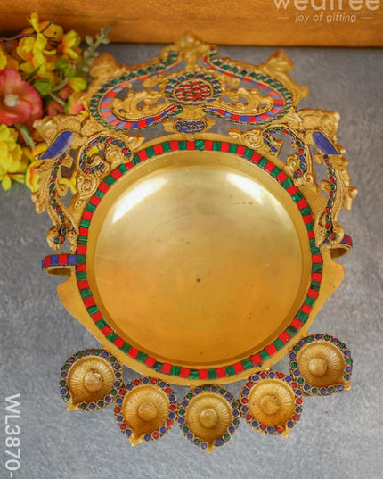 Brass Urli With Diya & Bells - Wl3870