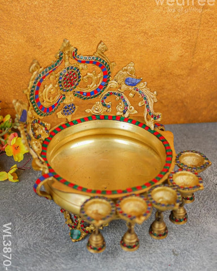 Brass Urli With Diya & Bells - Wl3870