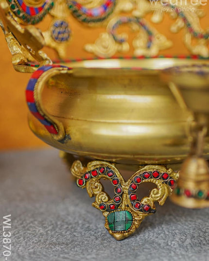 Brass Urli With Diya & Bells - Wl3870