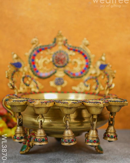 Brass Urli With Diya & Bells - Wl3870