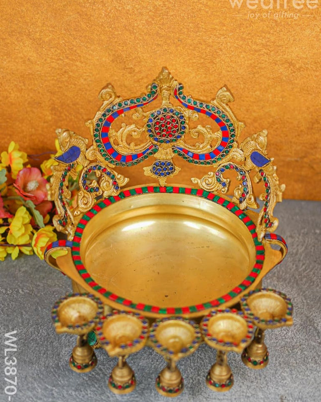 Brass Urli With Diya & Bells - Wl3870