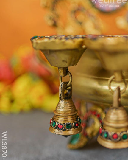 Brass Urli With Diya & Bells - Wl3870