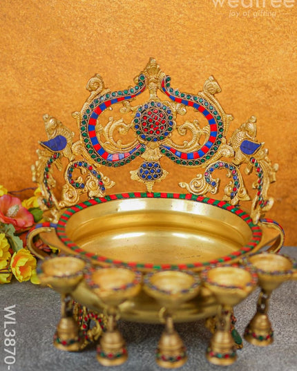 Brass Urli With Diya & Bells - Wl3870
