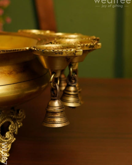 Brass Urli With Diya & Bells - Wl3870
