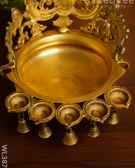 Brass Urli With Diya & Bells - Wl3870