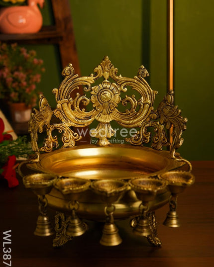 Brass Urli With Diya & Bells - Wl3870